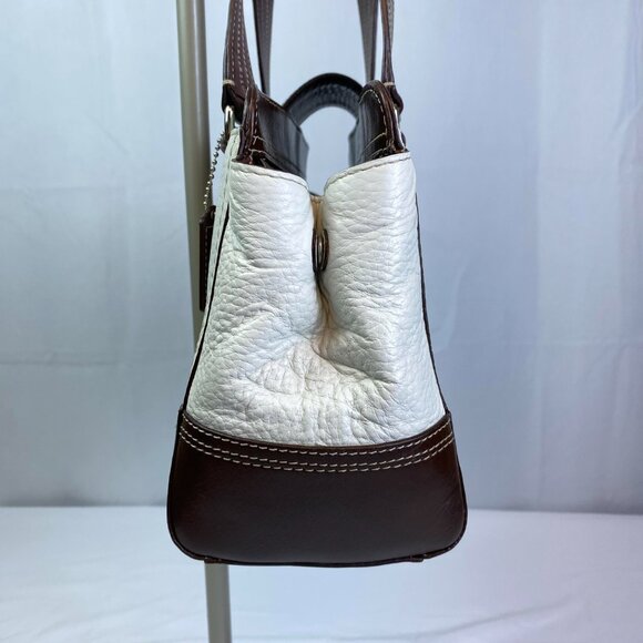 Coach Leather Turnlock Satchel Brown Cream - F13961 🤍 Janice - Picture 5 of 17